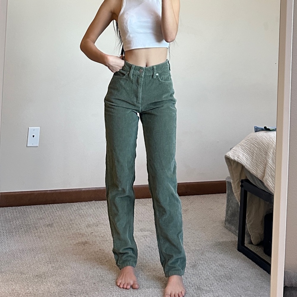 BDG Green Corduroy High Rise Mom Jeans
